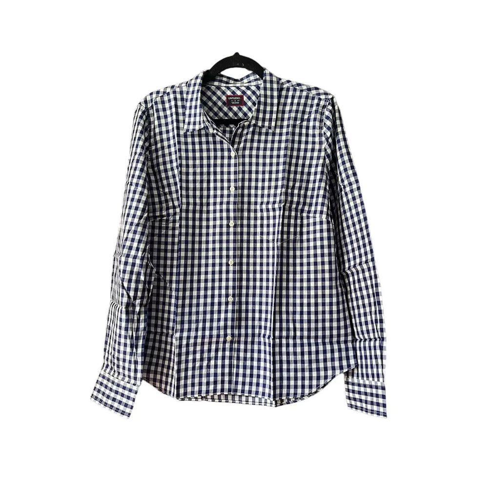 New UNTUCKit Belleza Shirt Womens 4 Navy‎ Blue Gingham Button Down Cotton